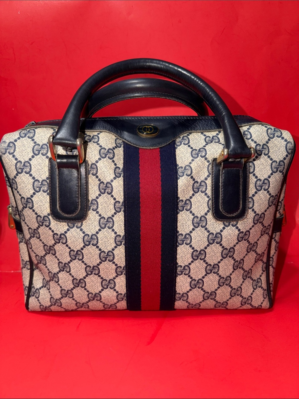 Gucci Blue & Red Web Monogram Satchel